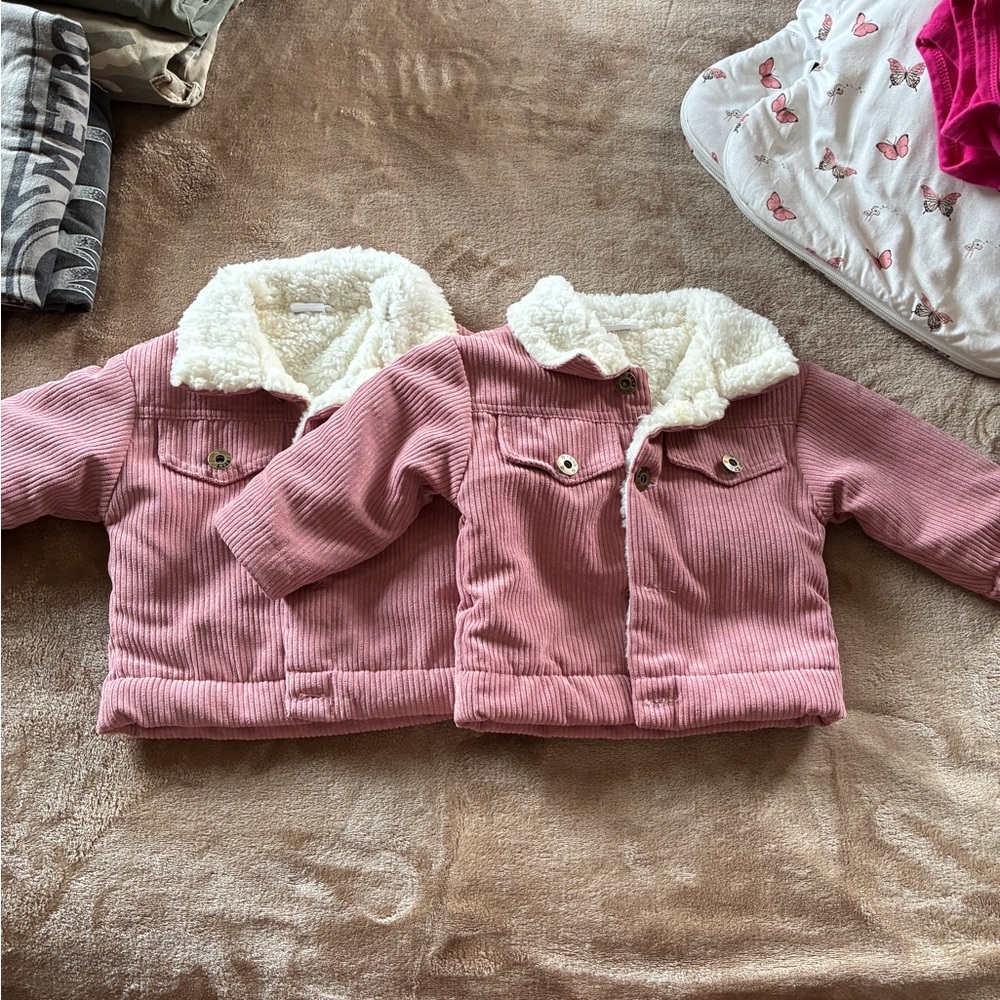 Twin Girls Pink Corduroy Jacket with Sherpa Lining